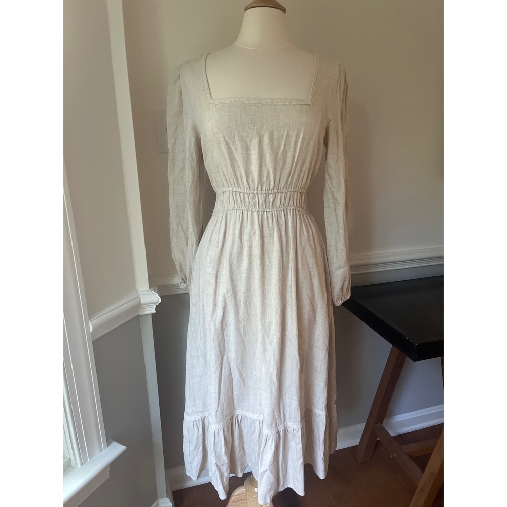 Lost + Wander Natural Cotton Midi Dress Prairie Cottage Milkmaid Size Small